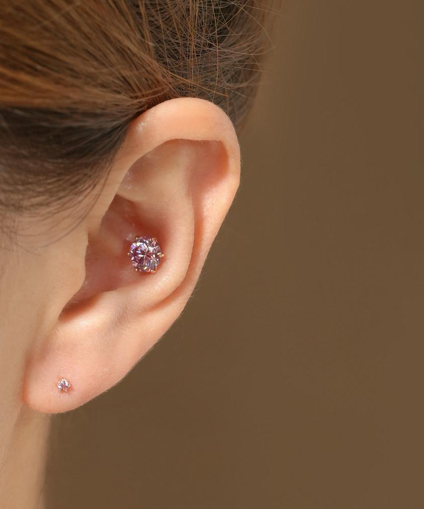 Minimalpiercing 14K Moissanite Diamond Pink Noble Piercing Earrings