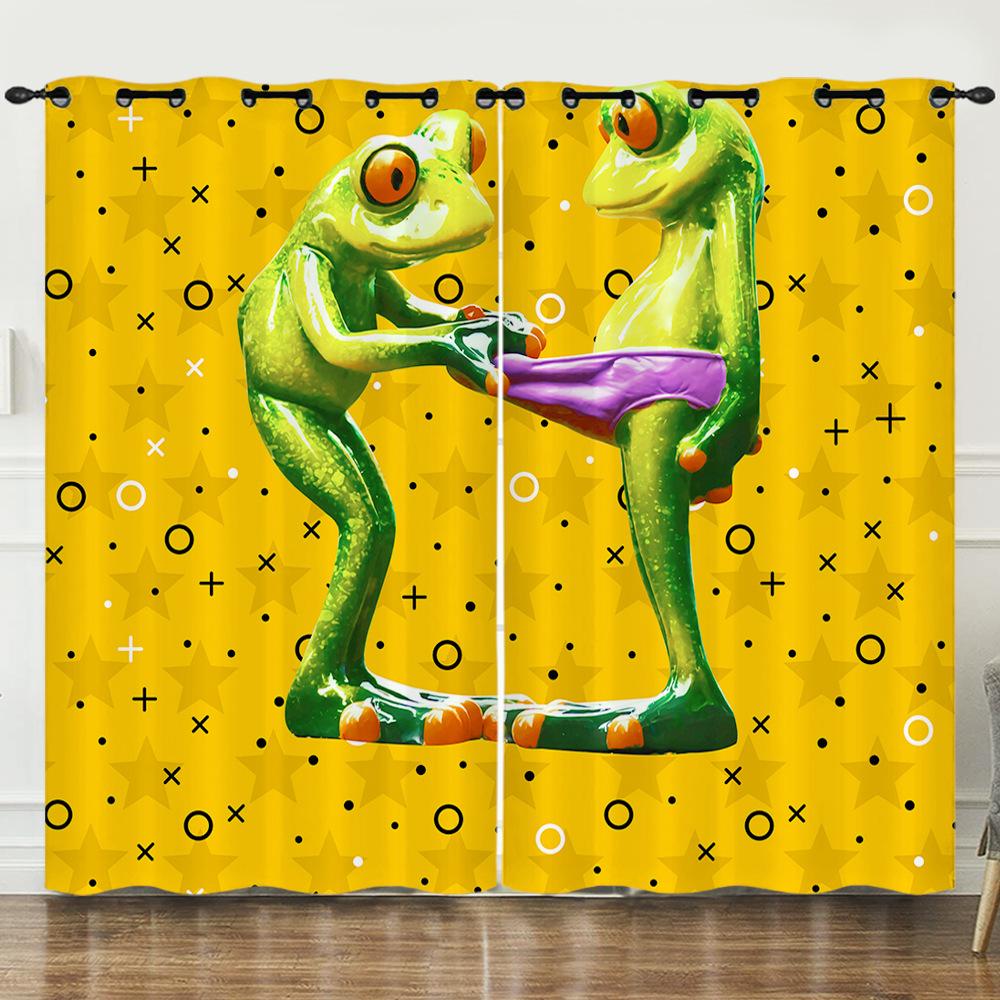 Curtain Cartoon Animal Funny Frog 3D Digital Printing Blackout Curtain Punching
