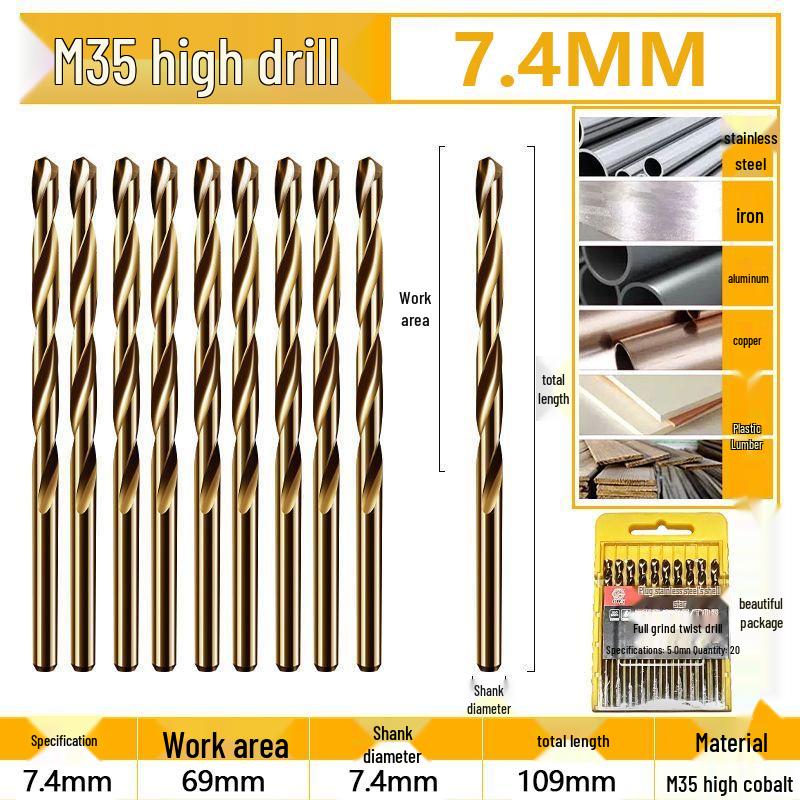 Burghiu elicoidal M35 Cobalt pentru tablă metalică din oțel inoxidabil de înaltă duritate.