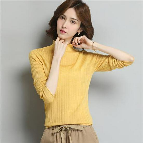 Женский тонкий шерстяной свитер - весна/осень 2022 г., трикотажный топ с длинными рукавами и полувысоким воротником S (90-100 Jin)