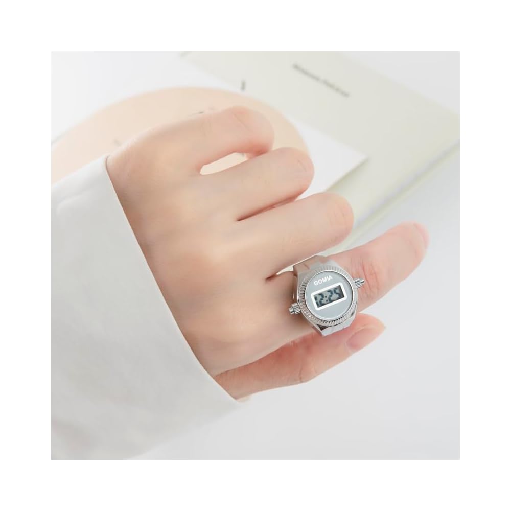 "Retro Digital LED Ring Watch Calendar Stopwatch Waterproof Silver Fashion Accessory Unisex"