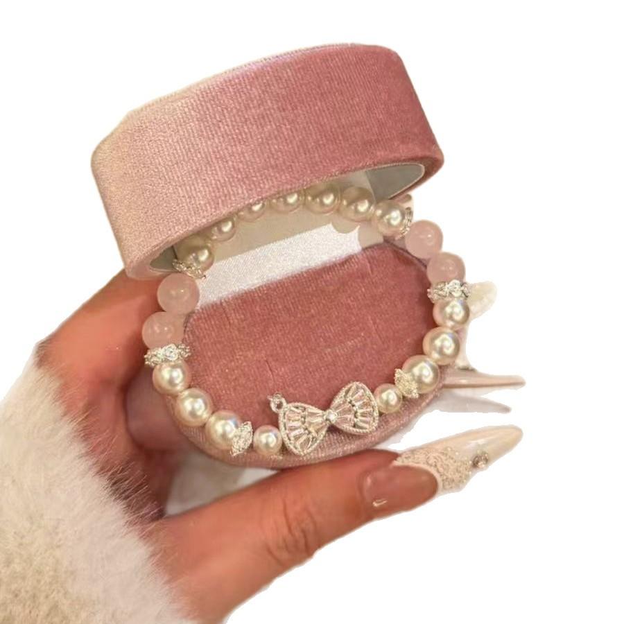 Sweet pink bow imitation pearl beaded bracelet exquisite light luxury bracelet high vitality fashion versatile jewelry