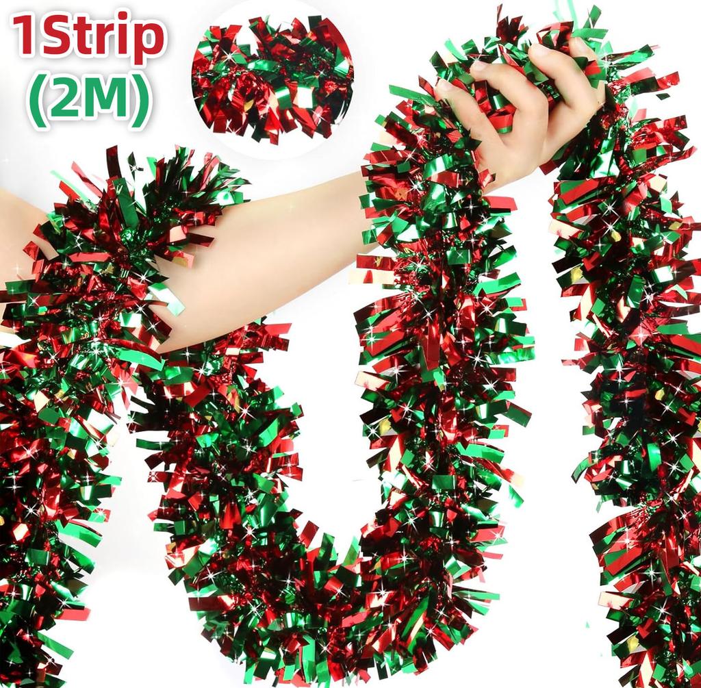 2/50M Christmas Tinsel Garlands Decoration Bar Tops Red Green Wreath Xmas Tree Ornaments Party Home Staircase Decor Pendant Prop