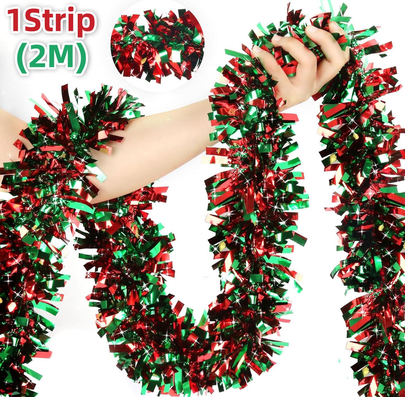 

2/50M Christmas Tinsel Garlands Decoration Bar Tops Red Green Wreath Xmas Tree Ornaments Party Home Staircase Decor Pendant Prop