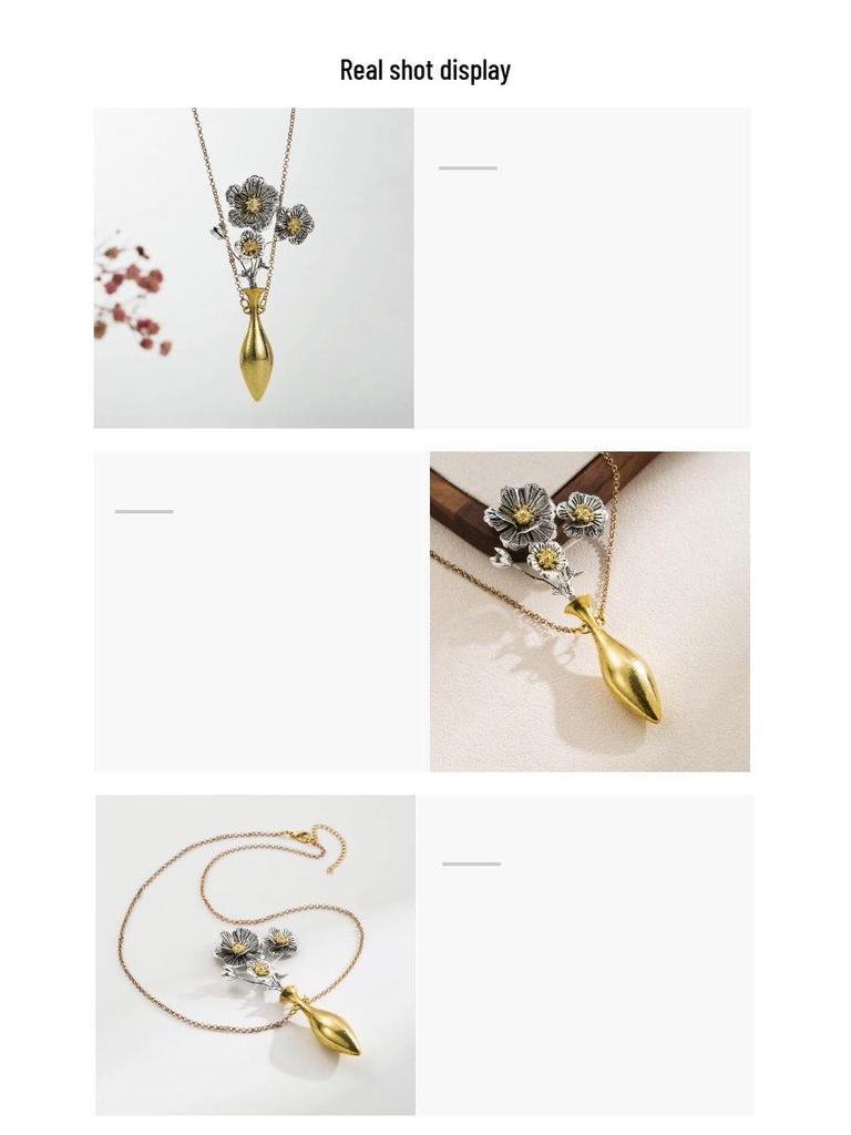 Exaggerated Floral Vase Pendant Necklace with Alloy Collarbone Chain