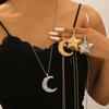 Hiphop Irregular Texture Metal Star Moon Necklace Pendant Choker Women Men's Minimalist Long Sweater Chain Accessories Zircon
