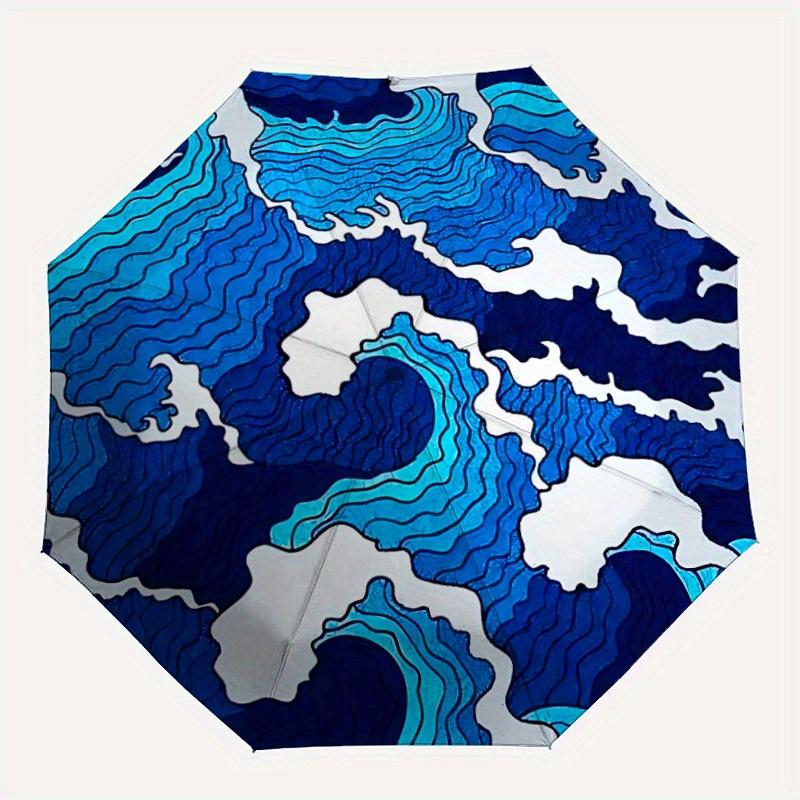 

1pc Blue Waves Automatic Opening/closing Umbrella with Auto Open/Close, Windproof, Foldable Sunshade, Perfect Gift for Friends, Durable Plas