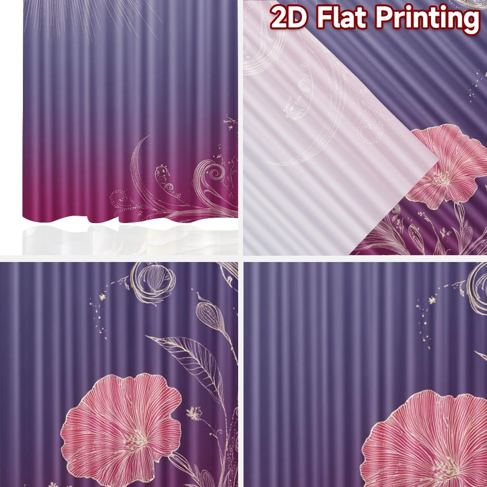 Flat Printing Curtains Without Rod Floral Moonlit Design Valentine Is Day Festival Creative Durable Polyester Curtain Set Of 2 Made Washable