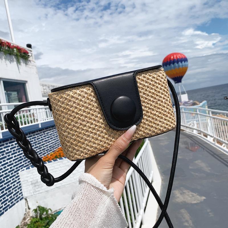 Summer new straw box bag fashion shoulder messenger women's bag beach vacation style simple small square bag