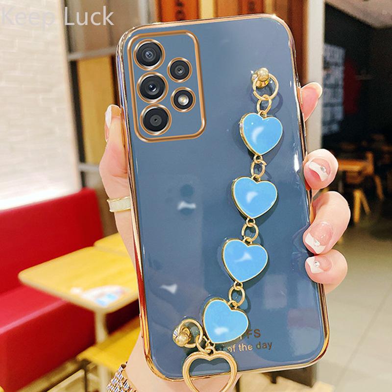 

Для Samsung A13 чехол Love браслет с цепочкой силиконовый чехол для Samsung Galaxy A23 A33 A53 A73 A32 A12 A52 A72 A02S A31 Coque A13 5G циан/серый
