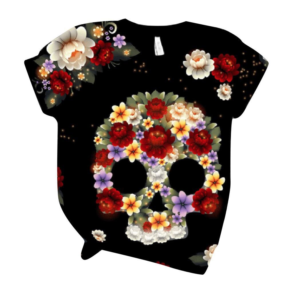 Summer Round Neck 3D Skull Print Top Fashionable Casual Short Sleeved Women's T-shirts