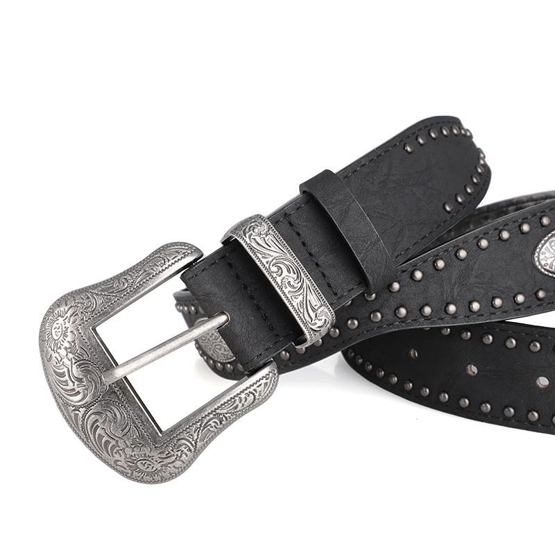 American Vintage Style Women's Belt with Y2k Design Sense, Decorative Trendy Engraved Rivets, Suitable for Skirt and Coat