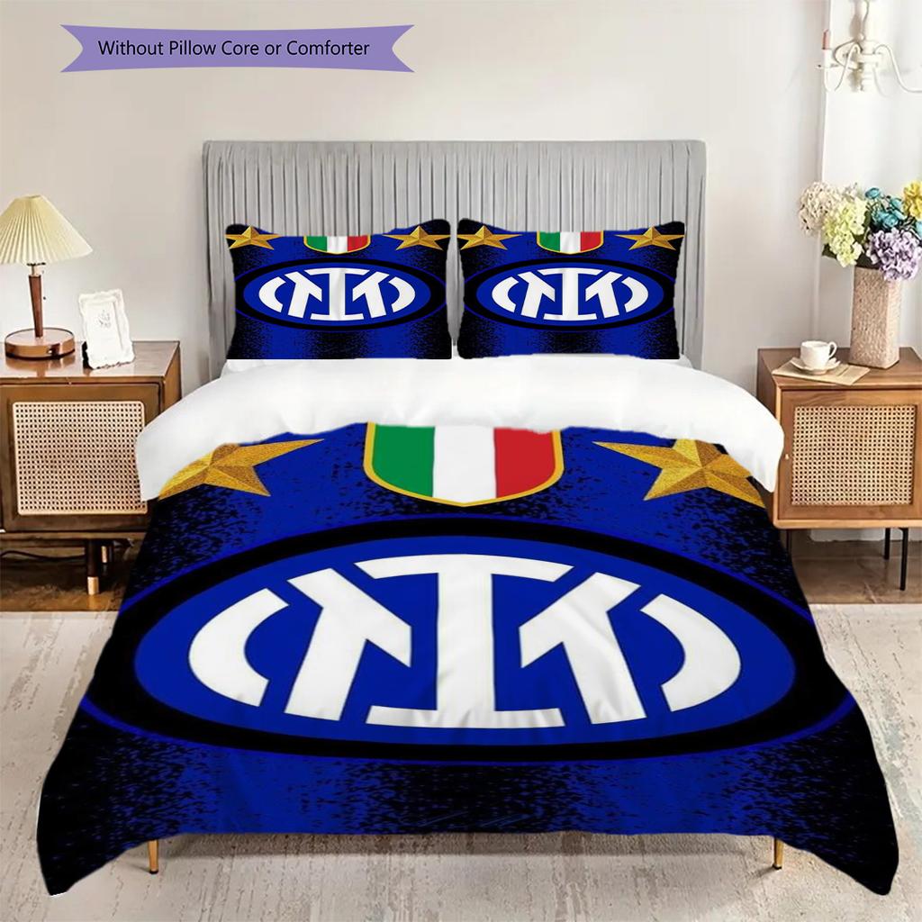 Biancheria da letto Colori Stelle Emblema Inter (1 * copripiumino + 2 * federa, senza nucleo) Copripiumino e federa 2D piatti, morbidi e confortevoli