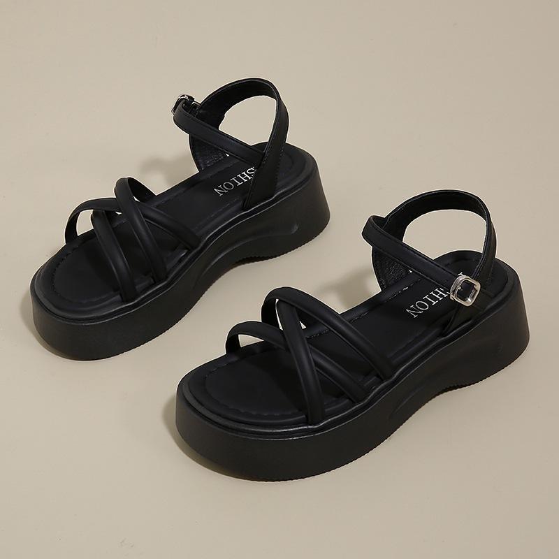 Platform silver open-toed sandals women's 2025 new summer out with skirts casual vacation Roman beach shoes