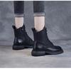 Johnature Genuine Leather Shoes Women Boots Zip Round Toe Flat With Handmade Retro Lace-up Sewing Casual Platform Boots