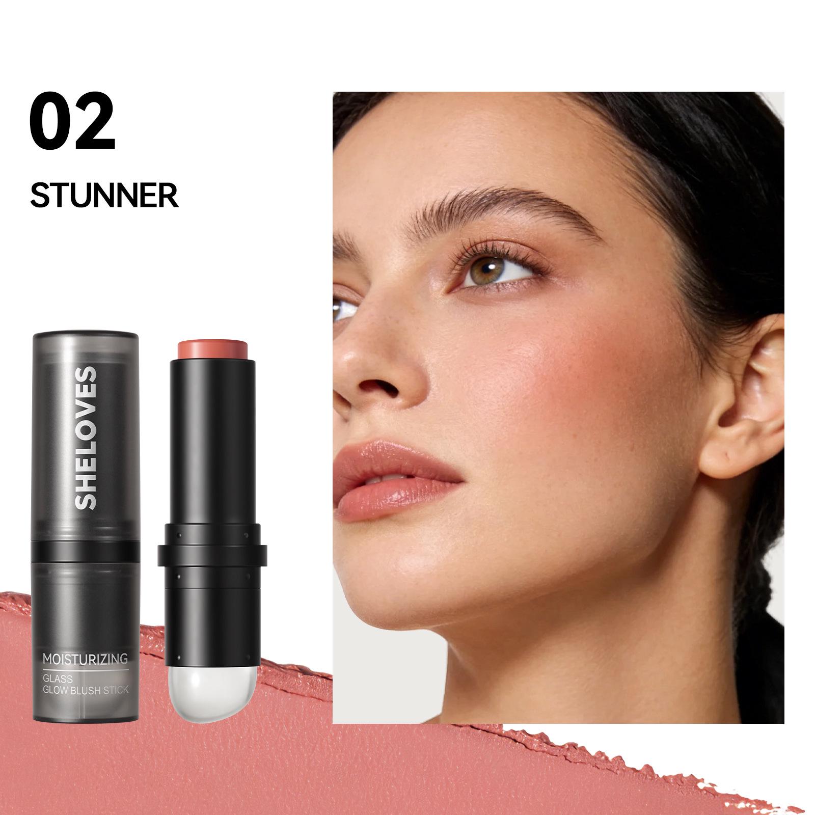 SheLoves Silicone Soft Blush Stick: Mirror Shine Moisturizing Cream with Integrated Blush Brush