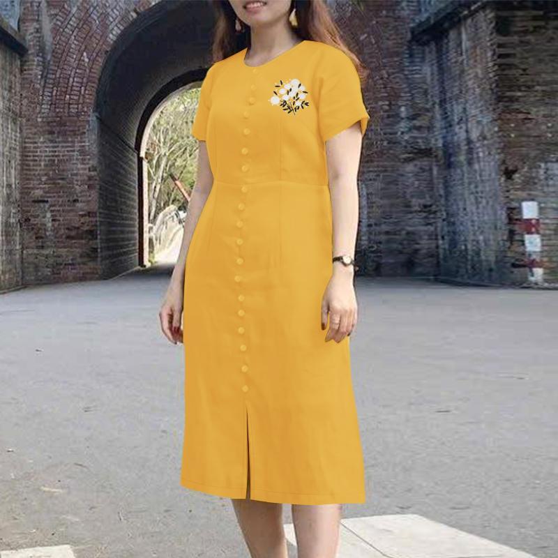 ZANZEA Women Casual Round Neck Short Sleeve Summer Embroidery Dress