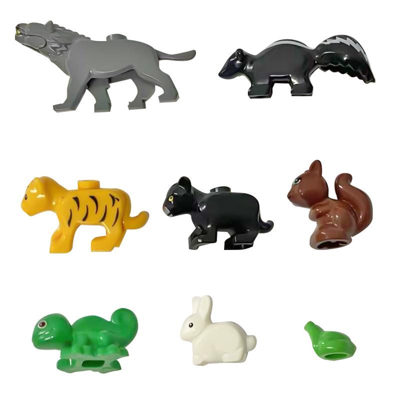 8pcs Forest Animals Asst MOC Building Blocks Set DIY Toys Wolf Skunk Tiger Leopard Squirrel Lizard Rabbit Frog Model Bricks