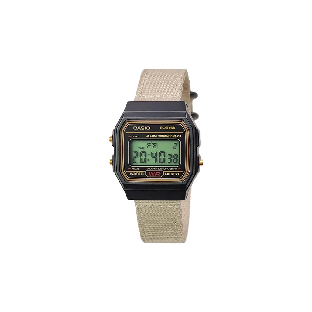 CASIO Custom Collection Quartz Movement Nylon Strap Watch Men's Watches Black Dial F-91WG-9(Watch5--)