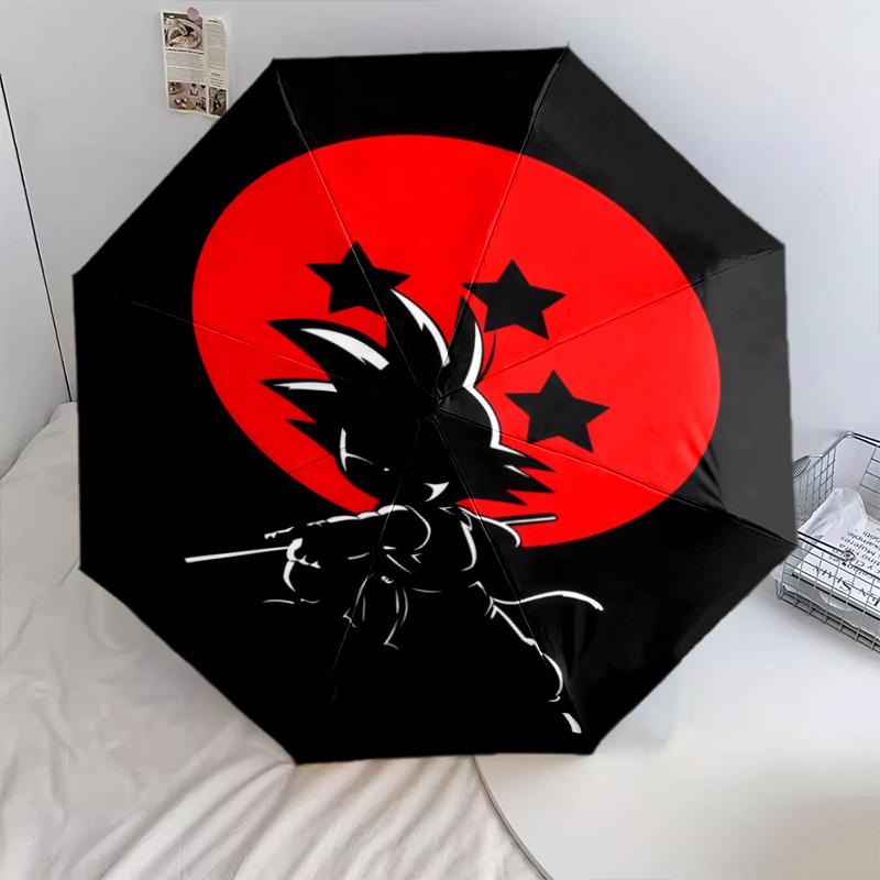 1 PC Automatic Folding Umbrella - Cute Cartoon Son Goku Pattern Portable Foldable Design With 8 Ribs Christmas Birthday Gifts