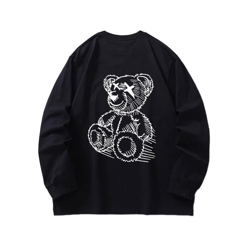 Осенняя одежда Sitting Bear с длинными рукавами из чистого хлопка, новый мужской и женский топ, весенний внутренний слой, базовая рубашка, футболка с круглым вырезом и длинными рукавами
