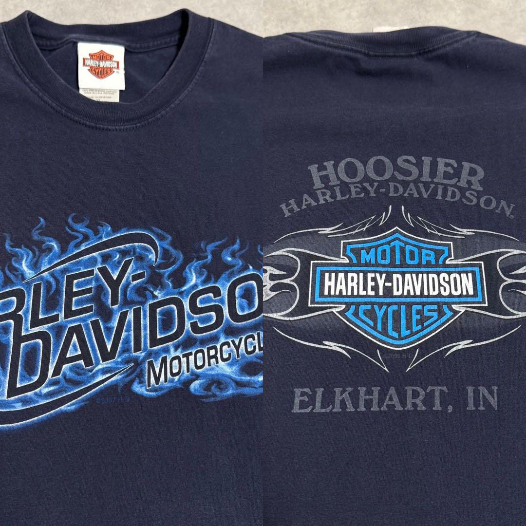 

[Б/У] Сделано в США Двусторонняя футболка Harley-Davidson Синее пламя