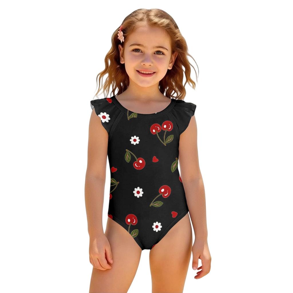 Girls One Piece Swimsuit Summer Kids Fruit Print Swimwear Toddler Children Casual Fashion Ruffle Sleeve Bathing Suit
