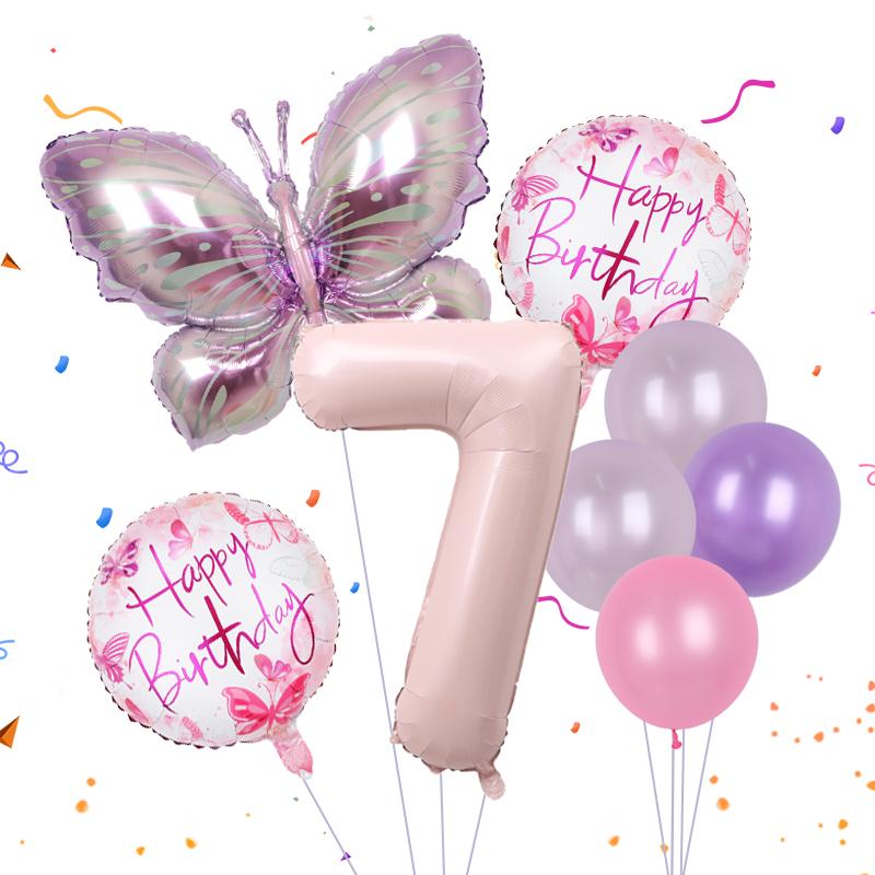 8pcs Butterfly Balloon Set 40inch Gradient Colorful Number 1-9 Foil Balloon Fairy Birthday Party Decoration Baby Shower Supplies