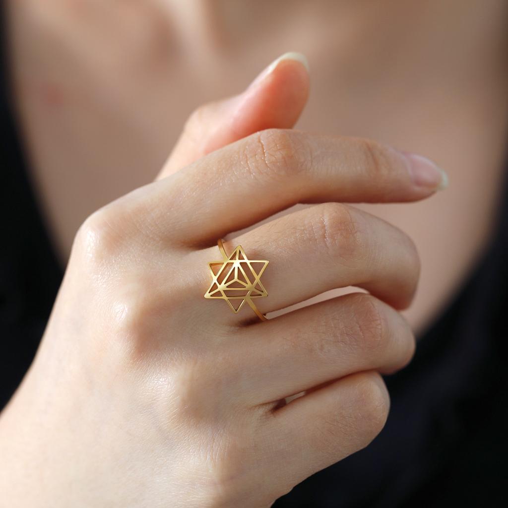 Lemegeton Merkaba Meditation Amulet Hexagram Rings Women Men Geometry Star Finger Ring Sacred Stainless Steel Party Jewelry Gift