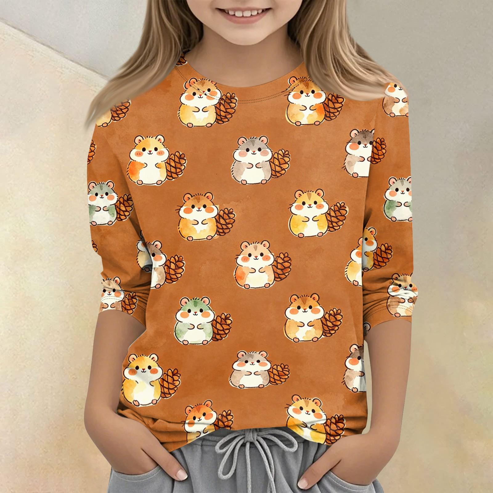 

Kids Animal Print Crew Neck Three Quarter Sleeve Casual T Shirt Soft Fabric Comfortable Fit Lightweight Design Suitable for Everyday Wear 160 шафрановий