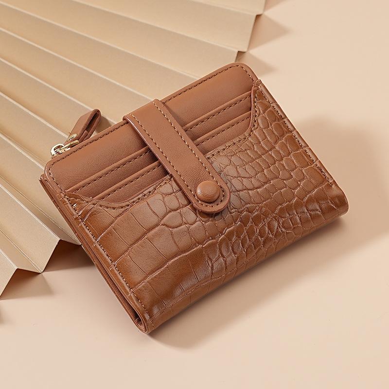 Multi-Card Slots Women Short Wallet  Pu Leather Solid Color Zipper Clutch Crocodile Print Waterproof Card Bag Coin Purse