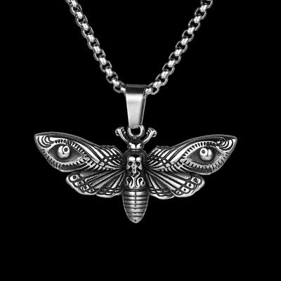 Vintage Moth Pendant Necklace For Men Hip Hop Rock Silve Color Stainless Steel Chain Big Insect Neck Jewelry Boy Halloween Gift