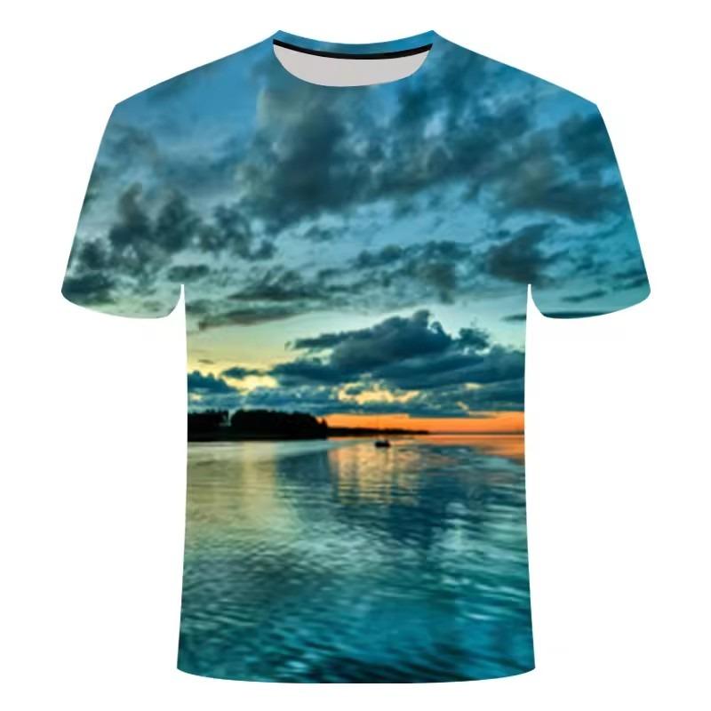 Summer Sunset Scenery Graphic T Shirts Fashion Men's T-shirts with Natural Landscape Pattern Casual Handsome 3D Print T-shirt