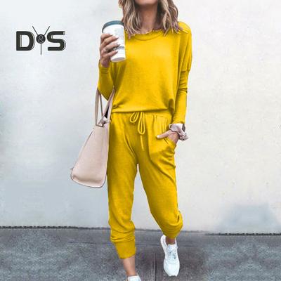 2 pezzi/set donna top pantaloni tuta scollo a V maniche lunghe tinta unita felpa sportiva coulisse elastico in vita pantaloni alla caviglia fitness outfit autunno