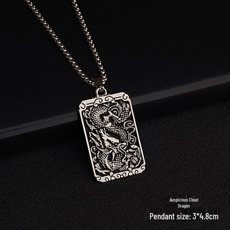 Retro Dragon Plate Necklace: Chinese-Style Titanium Steel Sweater Chain