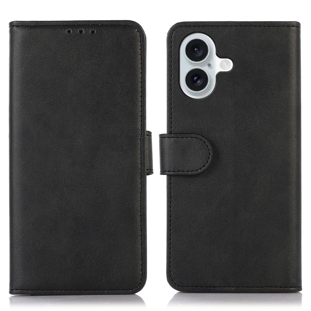 For iPhone 16 Case Cowhide Texture Leather Wallet Phone Cover with Magnetic Clasp