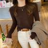 Solid Color Round Neck Knitted Bottoming Shirt Women's Spring and Autumn Models High-end Simple Fashion Women's Clothing Long-sleeved Top Basic