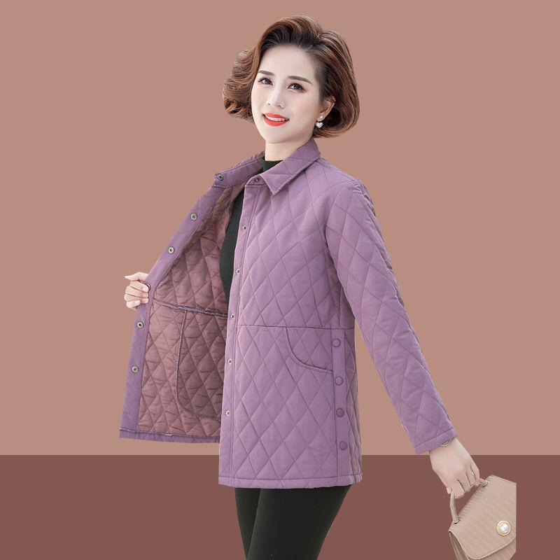 

Легкое хлопковое пальто для женщин Осенняя и зимняя одежда Маленькое хлопковое пальто для мам среднего возраста Зимний стеганый верх XXXXXL фиолетовый