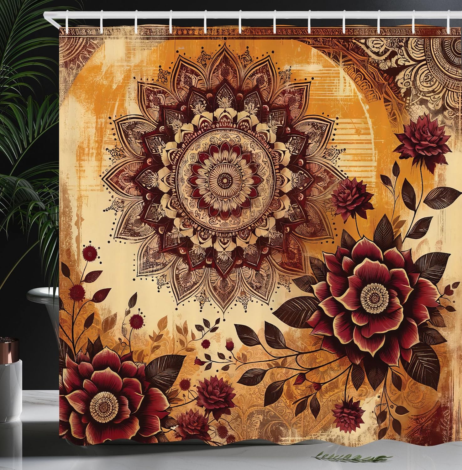 Contemporary Illustration Of Colorful Jumble Cats And Urban Jungle Leaves Modern, Cloth Fabric Bathroom Decor Set With Hooks, W60H190(CM)-1 Pcs