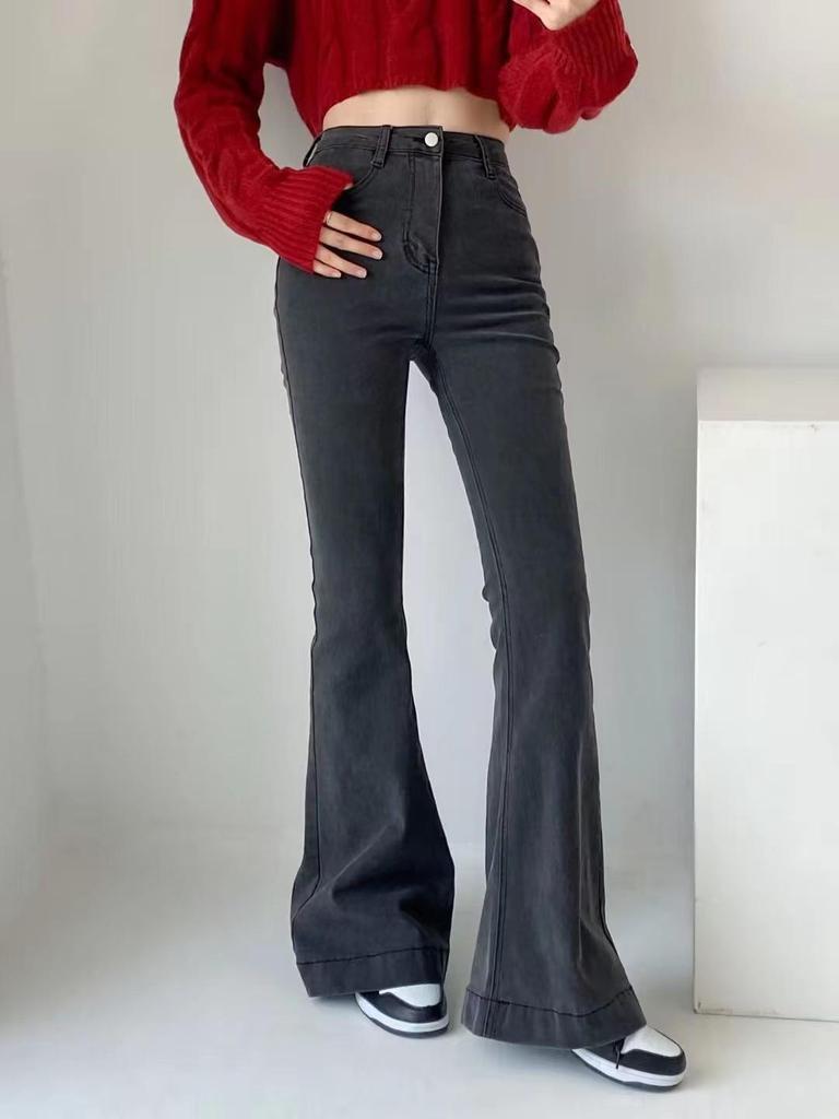 Korean Spicy Girl High Waist Flared Jeans: 2024 Spring/Autumn Elastic Slimming Skinny Trousers