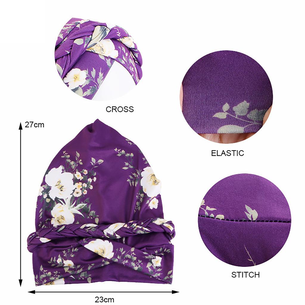 Women Muslim Hijab Bohemia Printing Pre-Tied Twisted Braid Turban Hat Elastic Handmade Bandanas Arab Wrap Chemo Cap Turbante