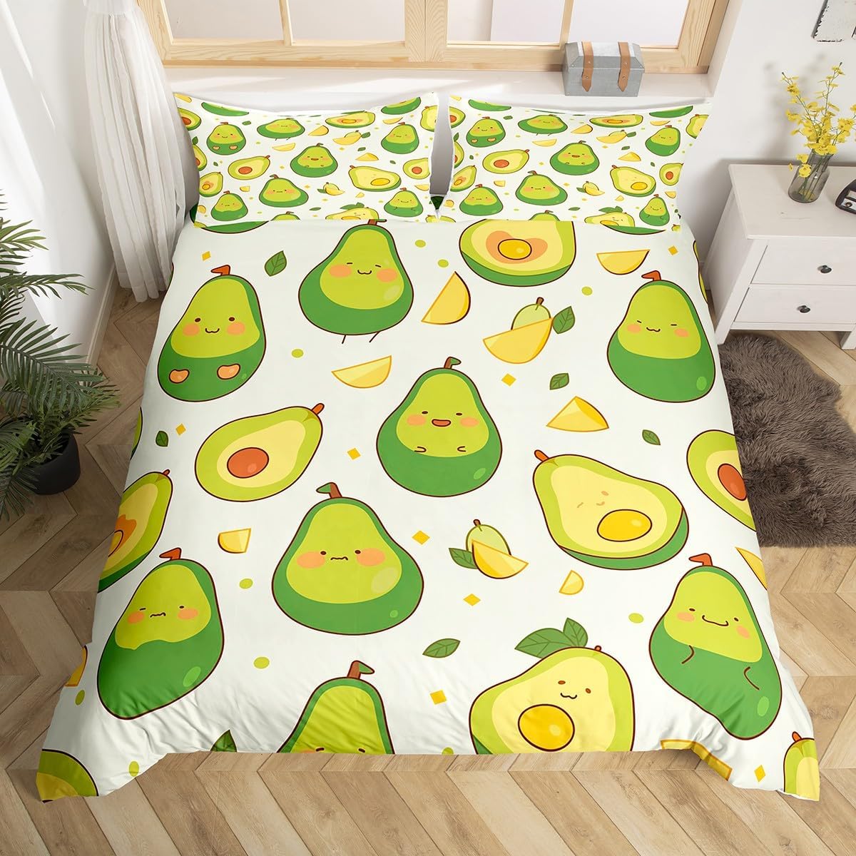 

Kids Astronaut Comforter Cover Twin,Cartoon Avocado Duvet Cover Starry Sky Galaxy Bedding Set Cosmic Star Tropical Fruit Bed Set EU Single(135x200cm)