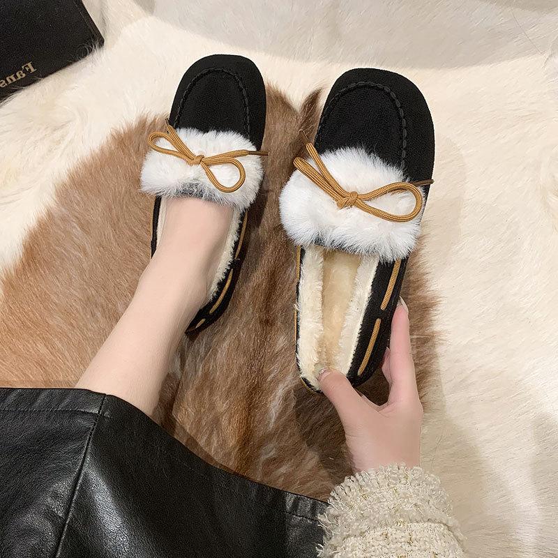 Women's winter warm flat toe square shoes winter new style versatile for outdoor wear daily casual work commuting women's shoes