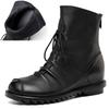 Johnature Genuine Leather Soft Soled Short Boots Versatile Black Lace Up Back Zipper Warm Women's Boots