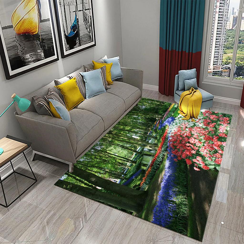 European Style Garden Carpets Colorful Flowers Rugs for Home Living Room Teens Bedroom Decor Carpet Bathroom Non-slip Area Rugs
