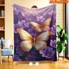 1pc 2D Flat Printing Spring And Summer New Arrival Golden Butterfly And Purple Flowers Theme Digital Print Blanket, All-Season Use, Casual Throw, 100%