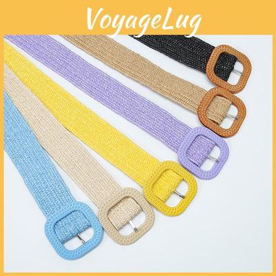 Elegant Korean Style 4cm Square Buckle Pp Grass Elastic Decorative Waist Belt For Women In Charming Candy Colors