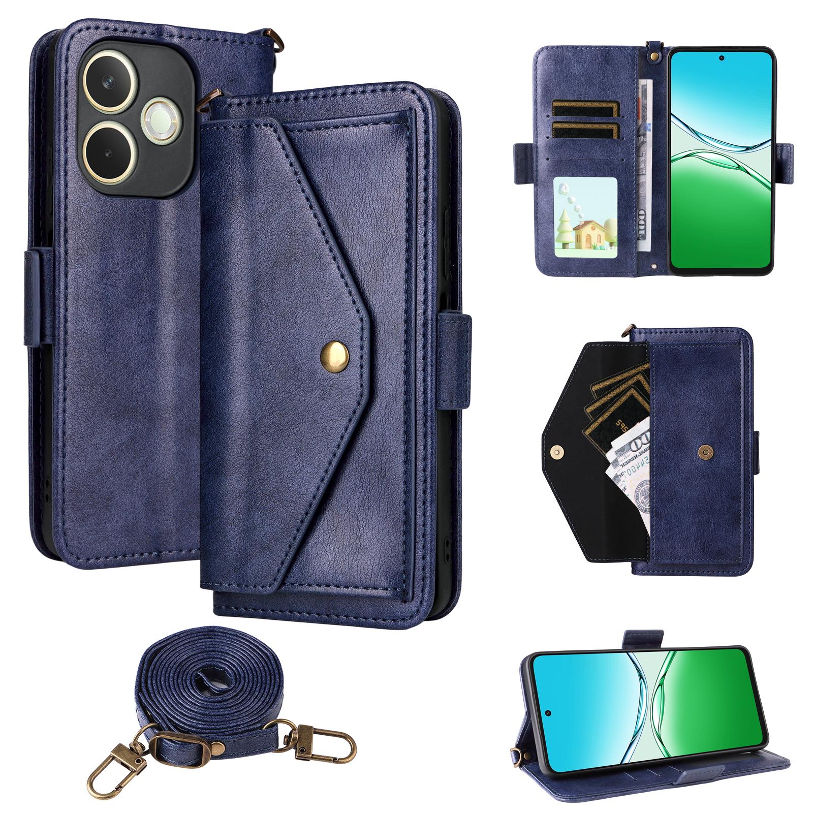 

For Oppo A5 Pro 5G (Global)/A5 Pro 4G (Global) Leather Case Magnetic Closure Wallet Stand Phone Cover with Crossbody Strap Blue