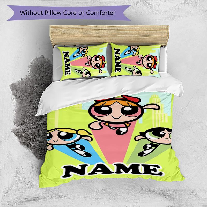 3pcs The Powerpuff Girls9 Cover Set - Personalized Name, HD Printed Bedding with 1 Cover and 2 Pillowcases - Perfect for Home Decor, Easy Care