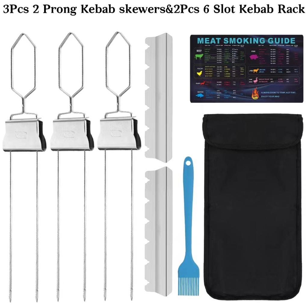 Skewers For Kabobs-Metal Kebab Skewers For Grilling 3-Prong Stainless Steel Skewers for BBQ Reusable Grill Skewers Set for Meat